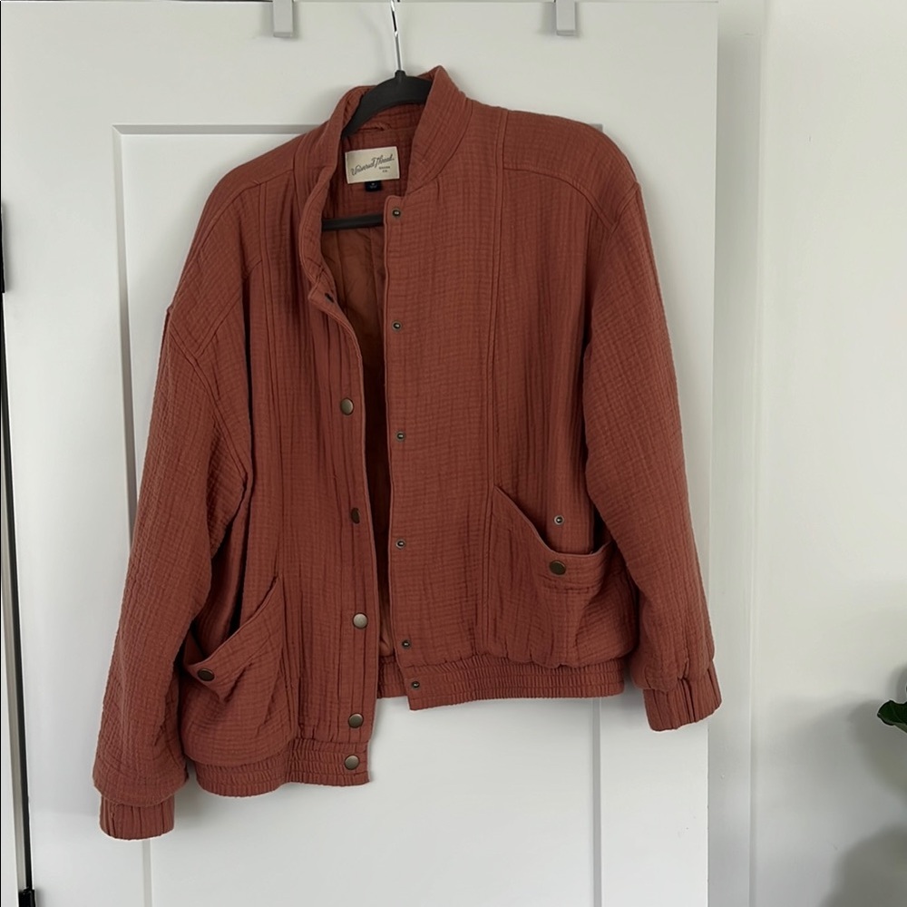 Rust Textured Button-Up Jacket - image 1